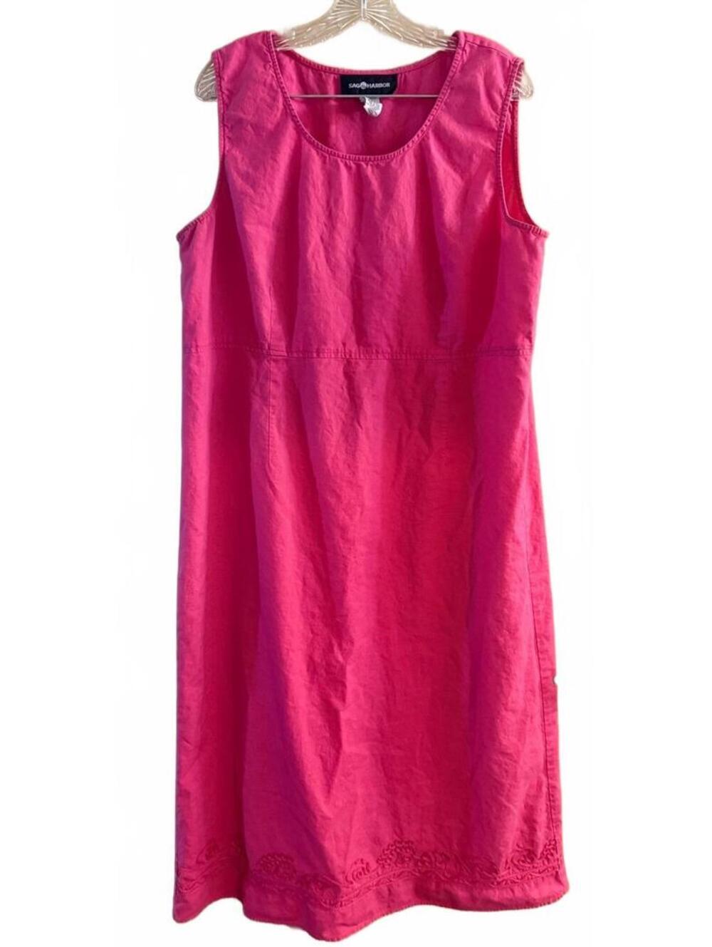 Sag Harbor Hot pink sleeveless maxi dress empire waistline embroidered hem XL